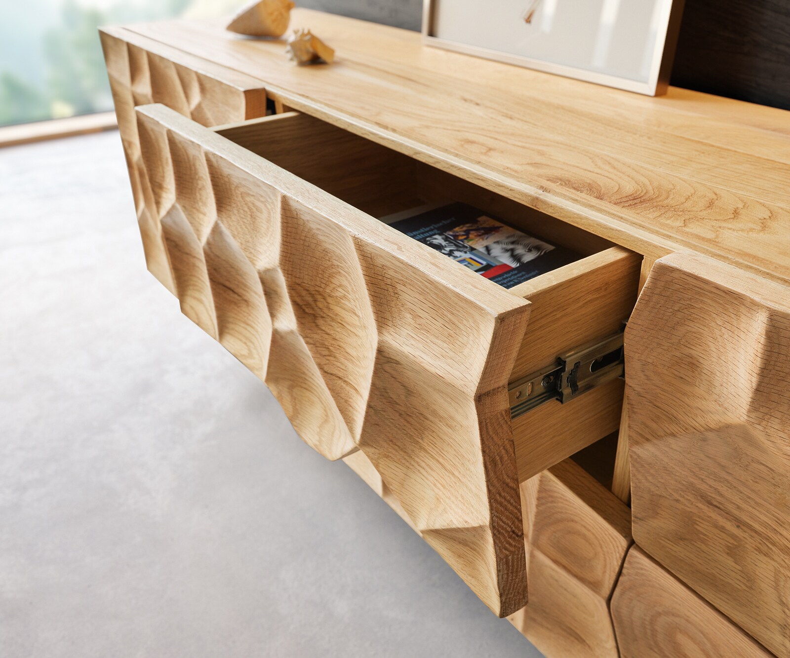 Szafka RTV Solu 175x35x40 cm dąb naturalny 2 drzwi 2 szuflady podwieszana 3