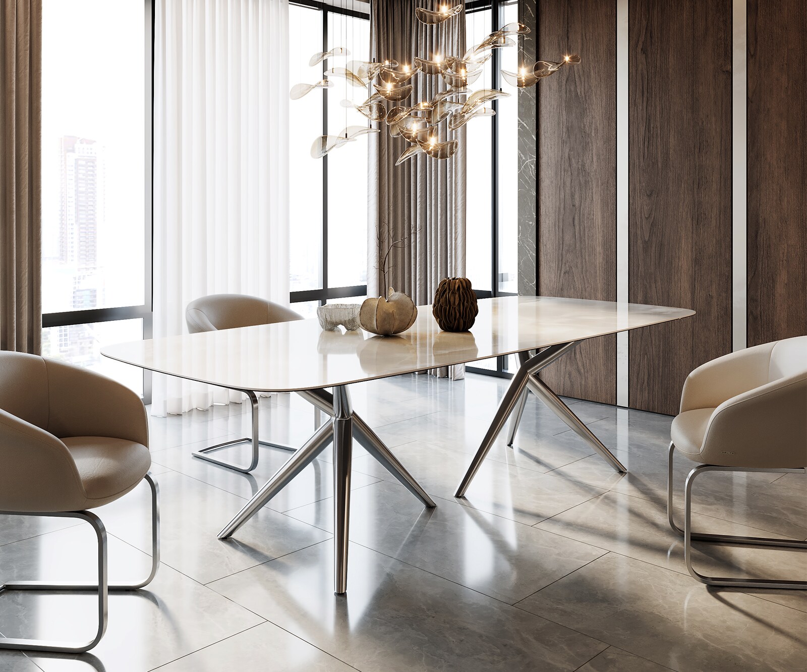 Stół do jadalni Edge kształt beczki 270x120cm ceramika Iris FMG Onice Grigio rama Estelar stal nierdzewna 1