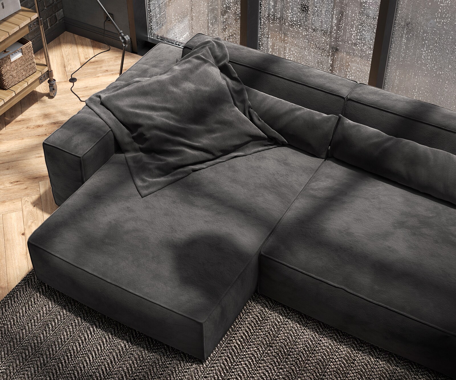 Sofa narożna Sirpio XL 270x170cm mikrofibra czarna szezlong z możliwością zmiennego ustawienia z pufem 5