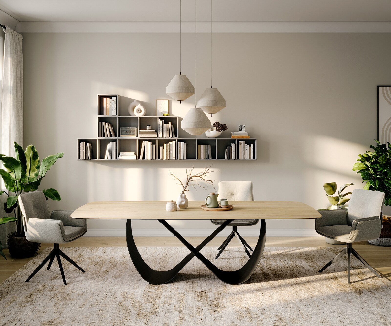 Stół do jadalni Edge w kształcie beczki 260x120 cm ceramika Laminam® Sabbia w kolorze dębu rama Infinity metal czarny 1