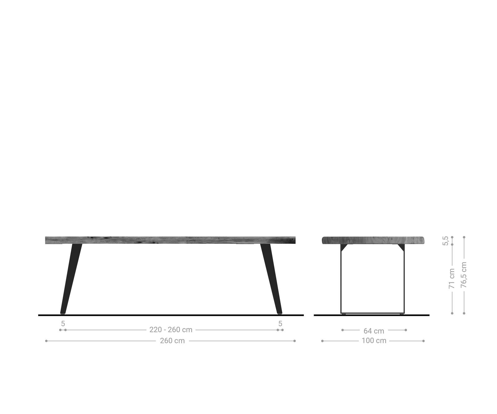 Stół do jadalni Edge 260x100 XL akacja brązowa metal czarny live-edge 6