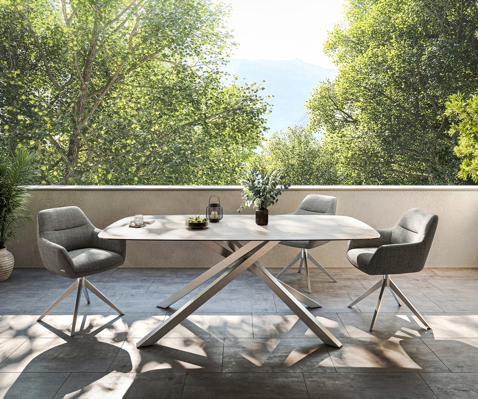 Stół ogrodowy Edge Boot 200x100 cm ceramika Laminam® Travertino Bianco kremowo-biały rama Cross stal nierdzewna 1