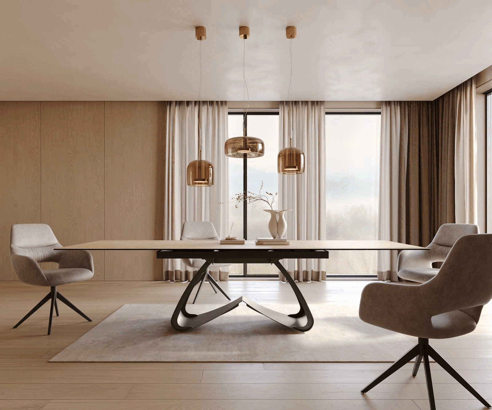 Stół do jadalni Edge 200-300x100 cm ceramika Laminam® Sabbia kolor dębu rama W kolor tytanowy rozkładany 1