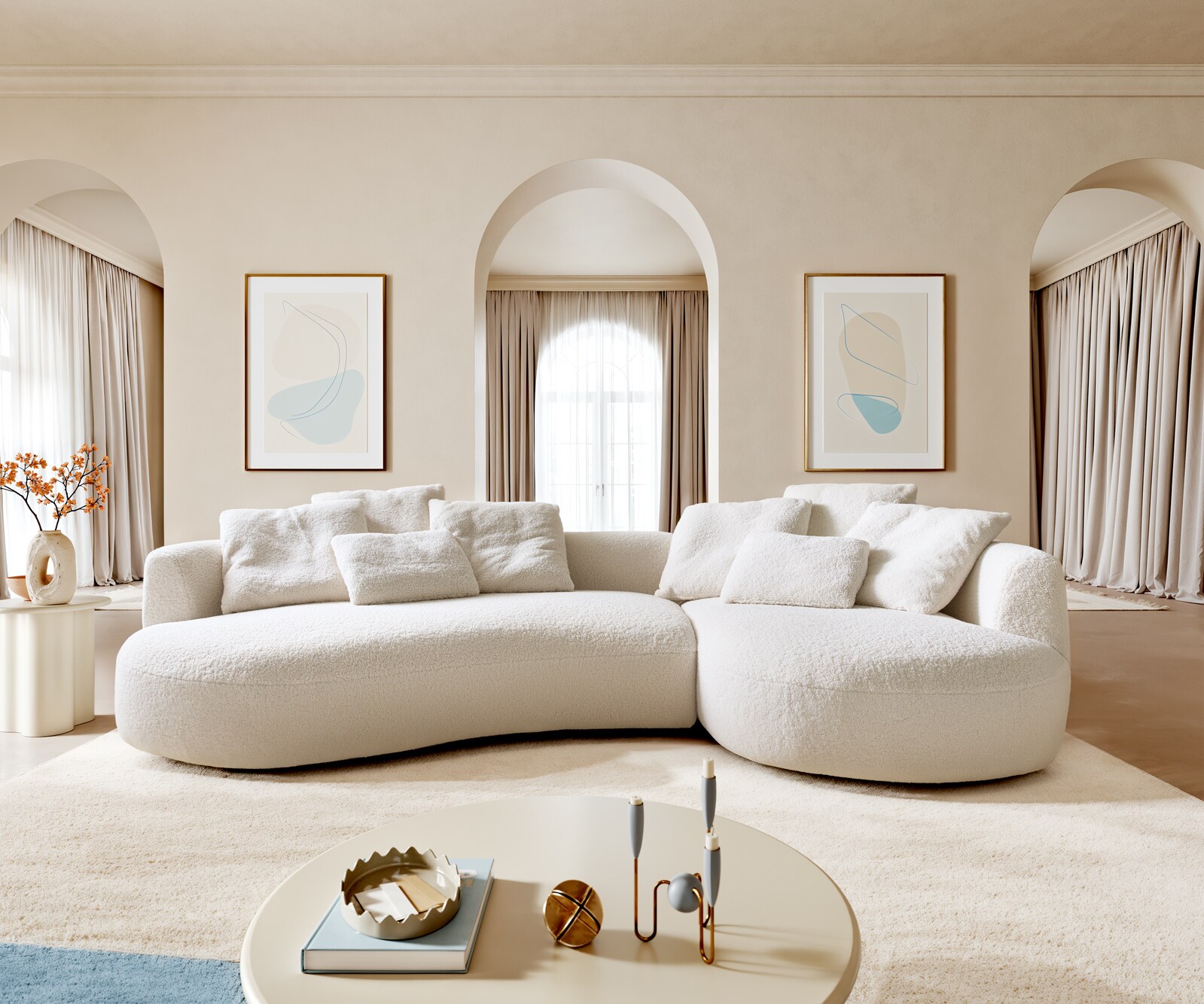 Duża Sofa Edina 330x170 cm tkanina Teddy beżowa 2