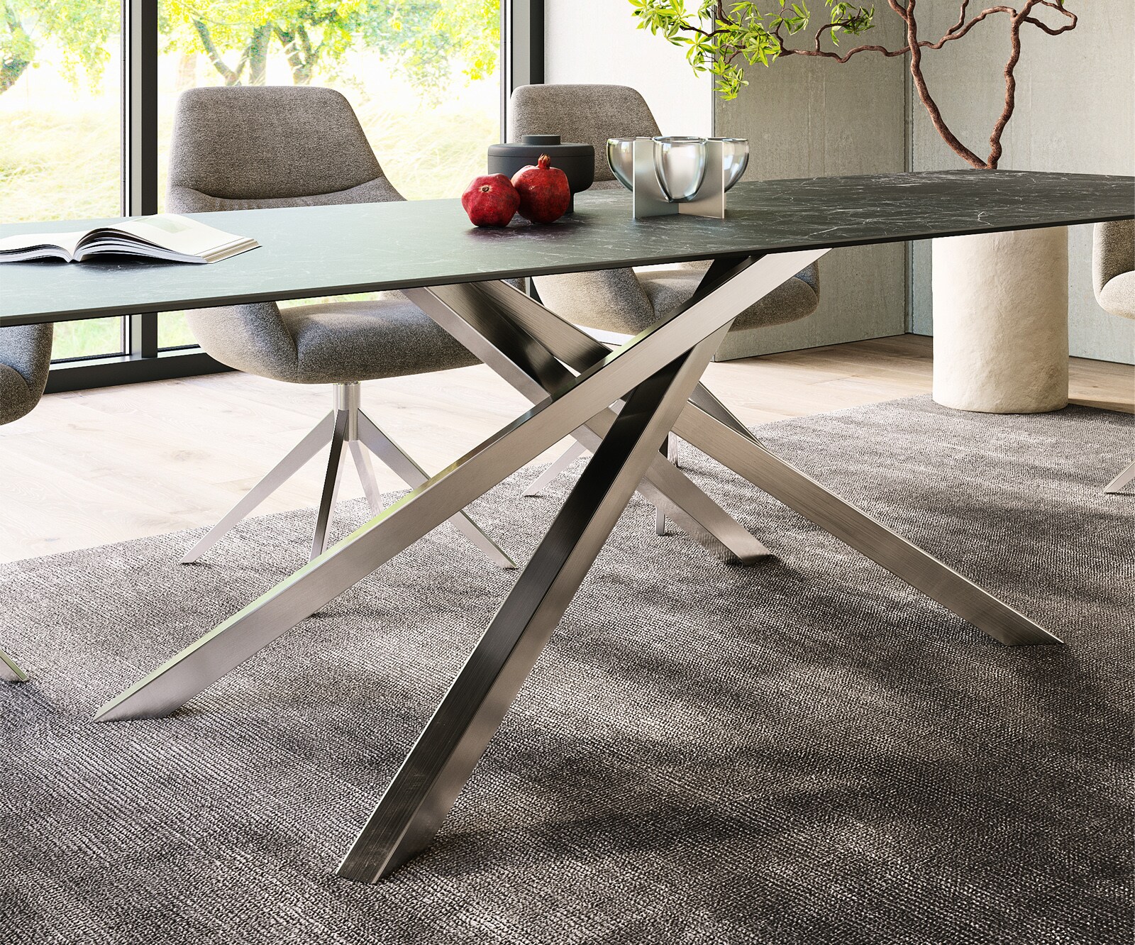 Stół do jadalni Edge 300x100cm ceramika Laminam® Nero Greco antracyt rama Cross stal nierdzewna 6