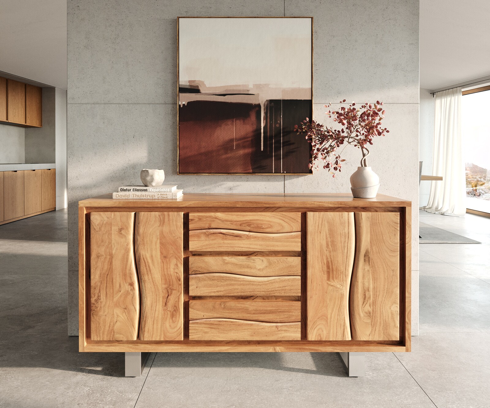 Komoda Live-Edge 147 cm akacja naturalna 3 szuflady 2 drzwi 2