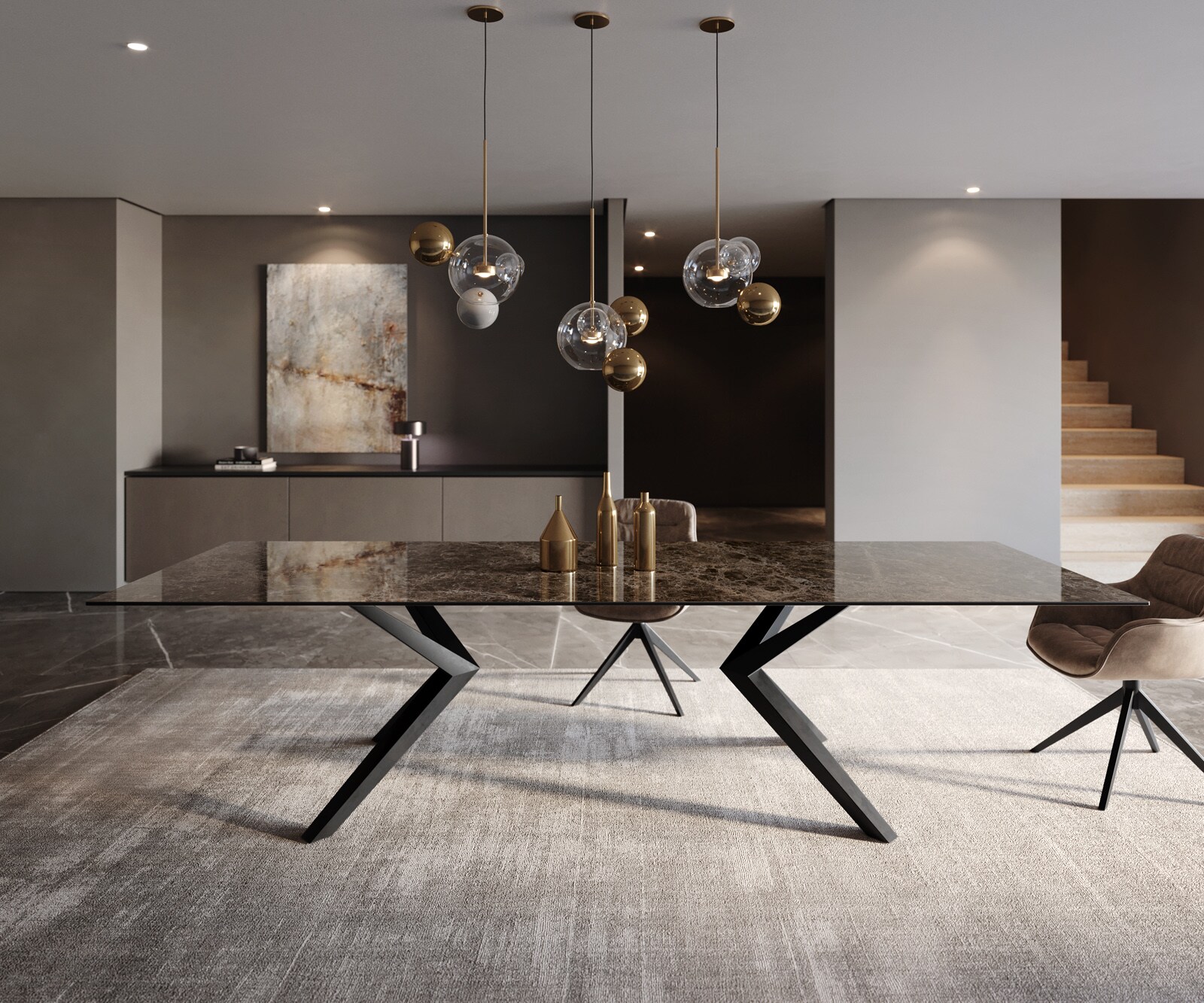 Stół do jadalni Edge 300x100cm ceramika Emperador Extra Lucidato ciemnobrązowy rama Zenthara metal czarny 1