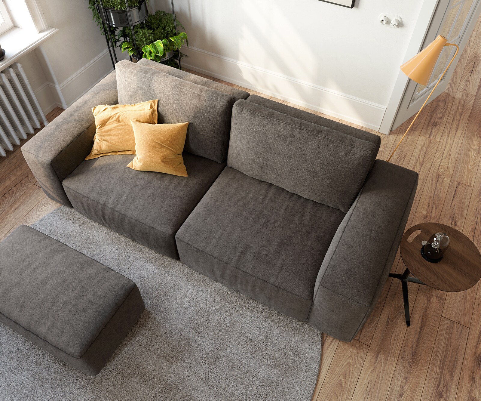 Duża sofa Lanzo L 250x105 cm mikrofibra khaki brązowa z pufem 5