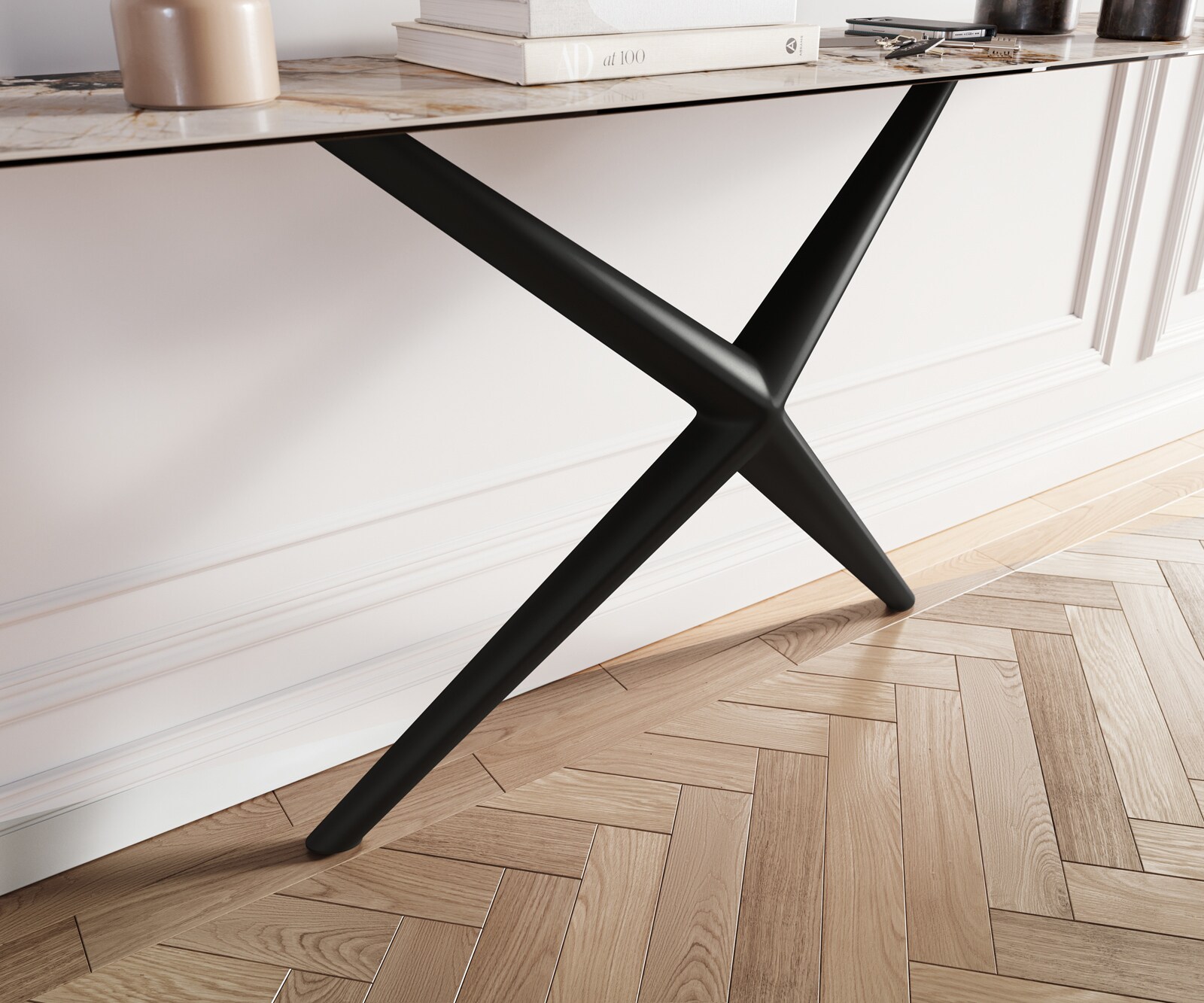 Konsola Edge w kształcie beczki 180x40 cm Patagonia rama Estelo metal czarny 6