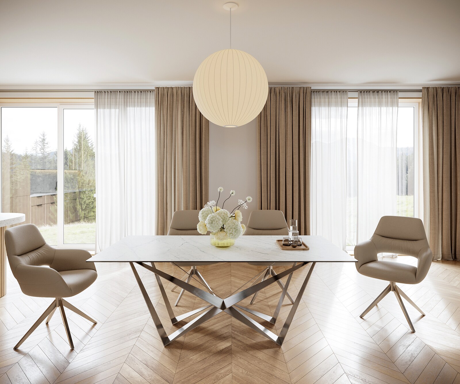Stół do jadalni Edge 200x100 cm ceramika Laminam® Statuarietto biała rama Spider stal nierdzewna 1