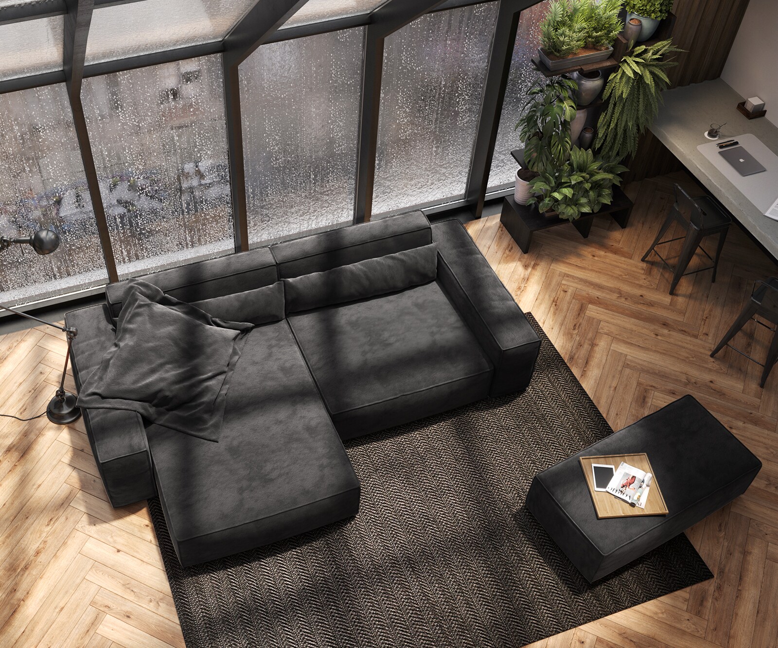 Sofa narożna Sirpio XL 270x170cm mikrofibra czarna szezlong z możliwością zmiennego ustawienia z pufem 3