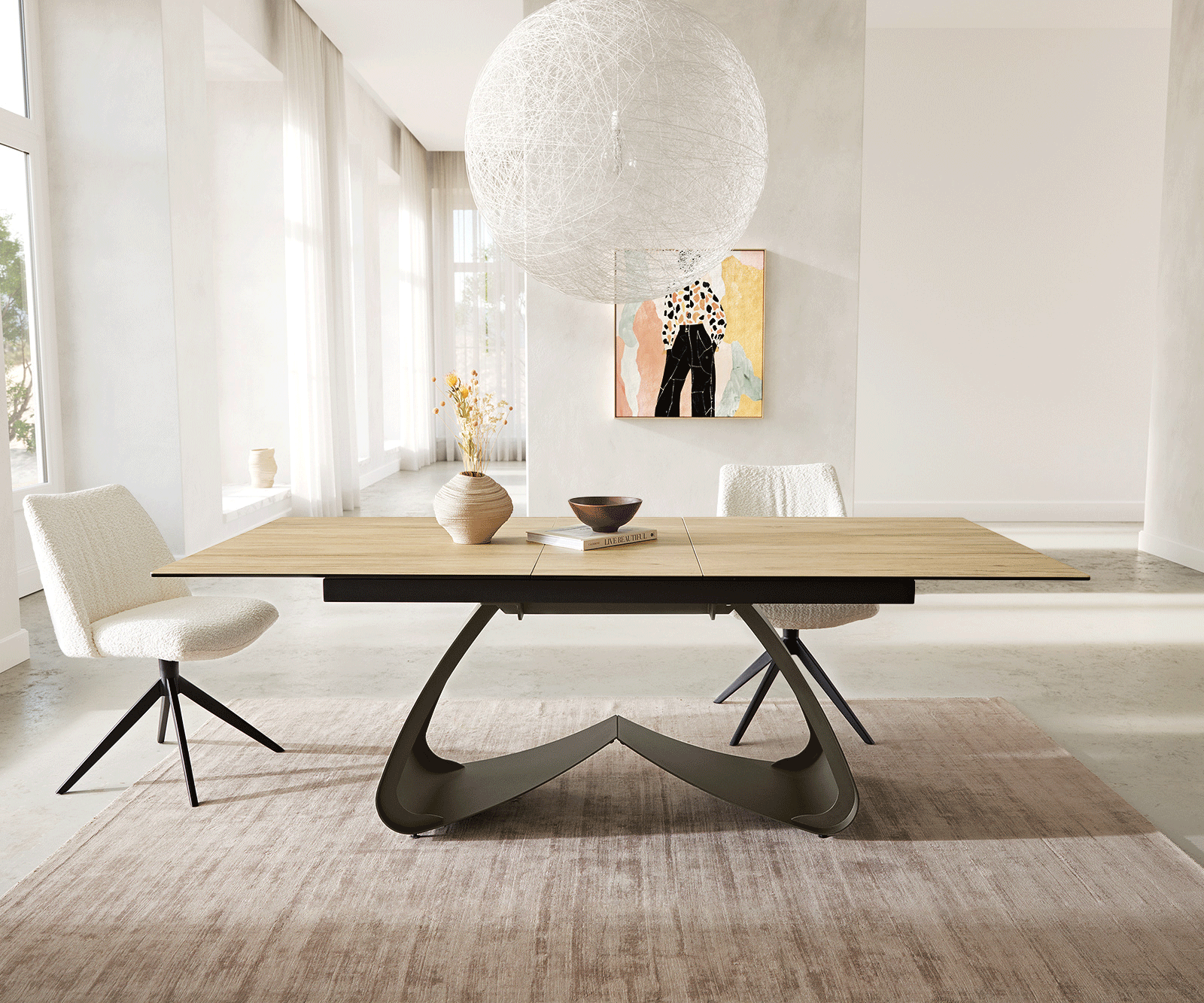 Stół do jadalni Edge 180-220x100 cm ceramika Laminam® Sabbia kolor dębu rama W kolor tytanowy rozkładany 5