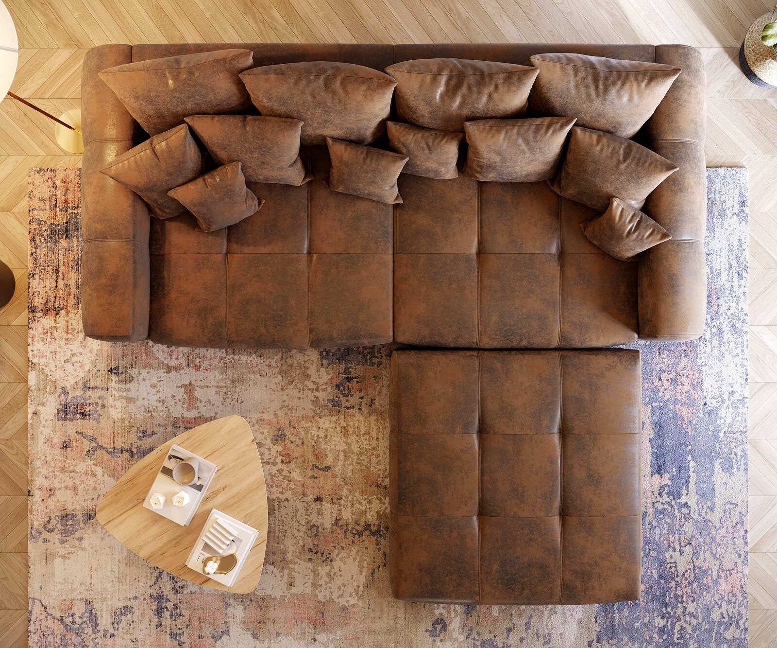 Sofa Violetta XL 310x135cm brązowy antyczny z pufem i poduszkami 5