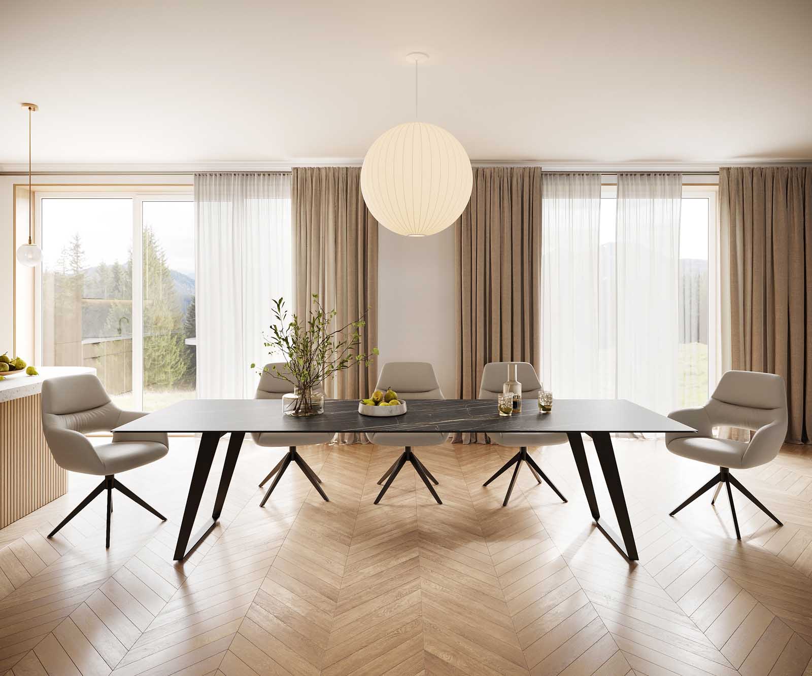 Stół do jadalni Edge 300x100cm ceramika Laminam® Noir Desir brązowy metal pochylona rama czarna 1