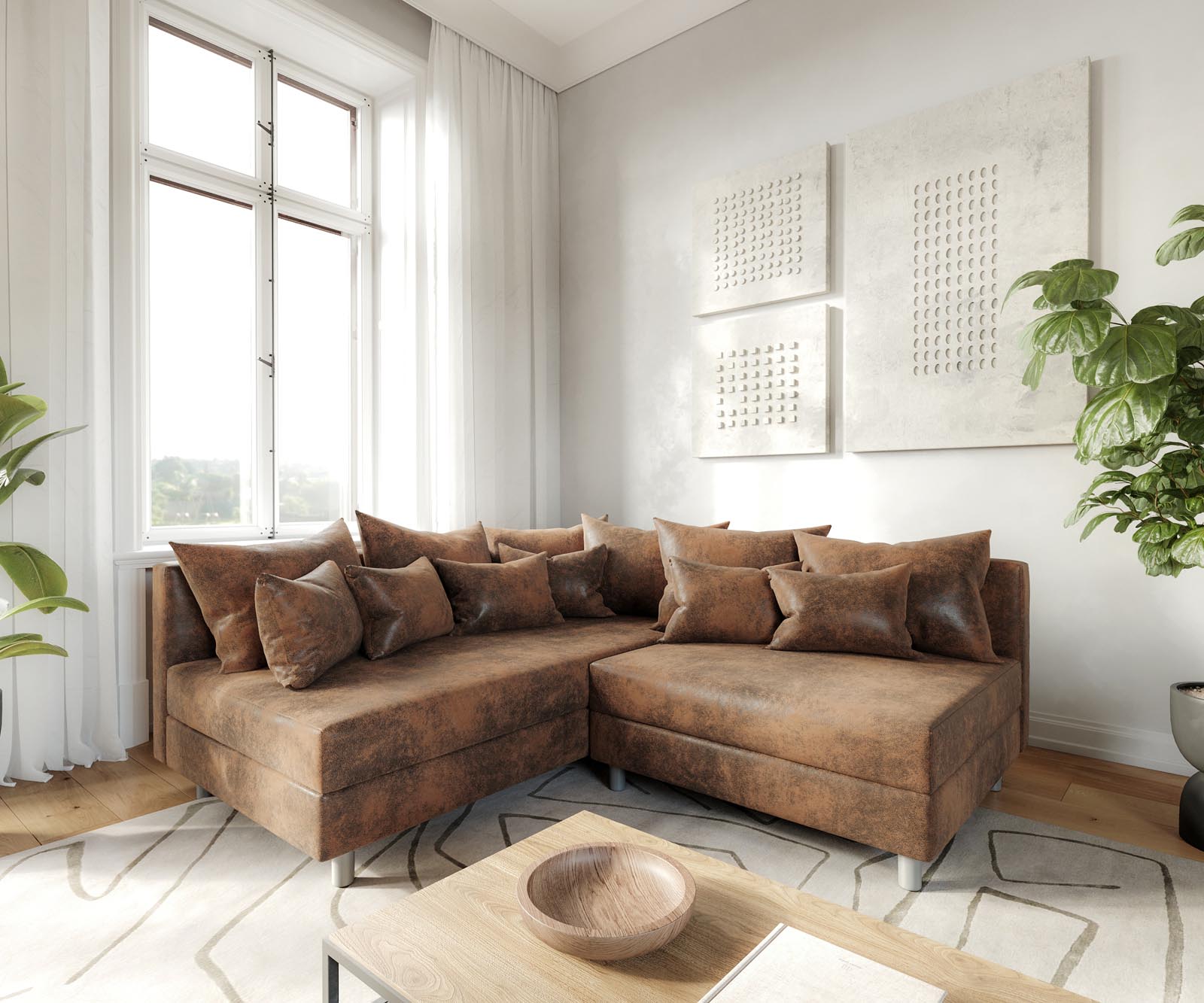 Sofa narożna Clovis brązowy antyczny szezlong lewy sofa modułowa