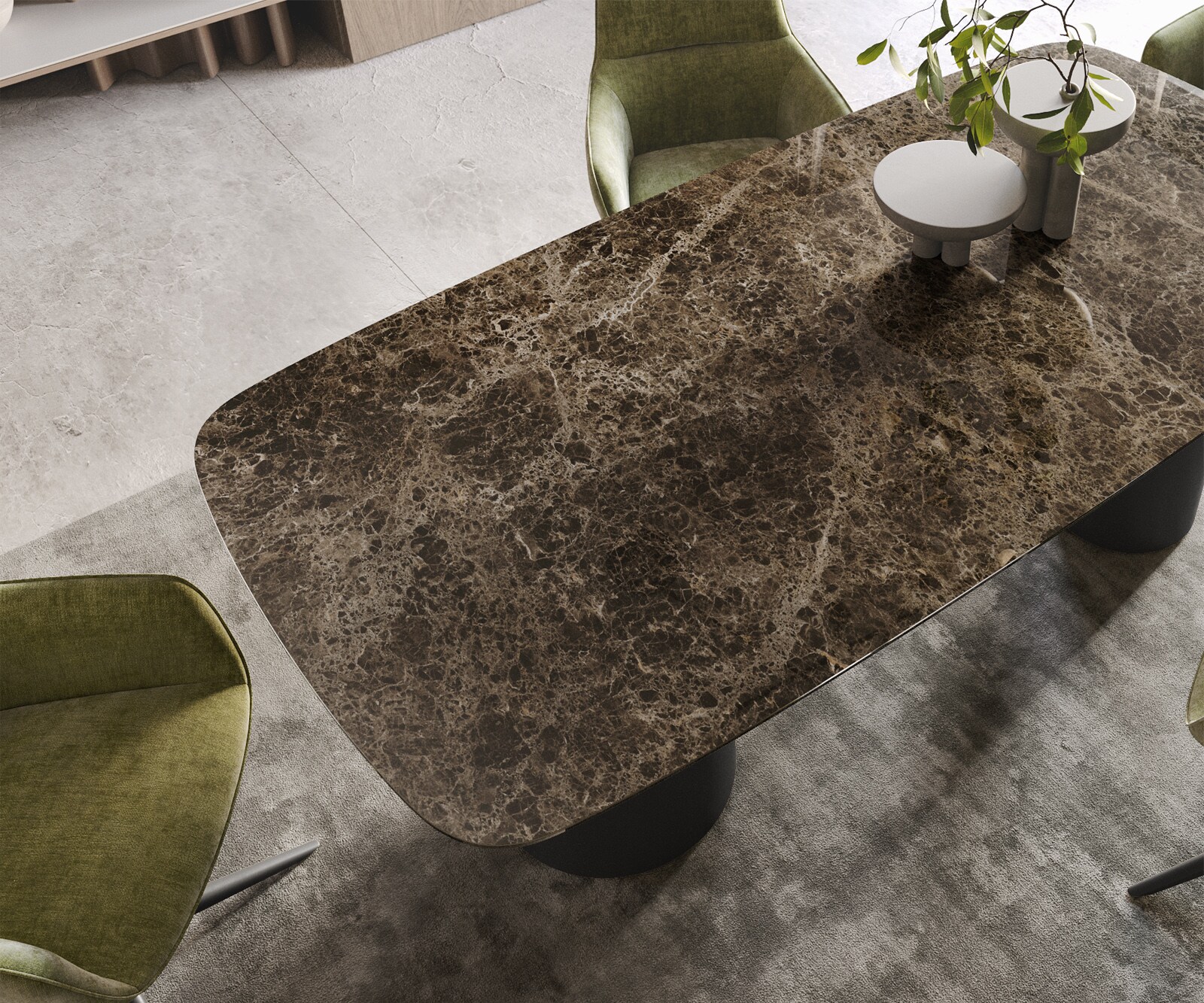 Stół do jadalni Edge kształt beczki 200x100cm ceramika Emperador Extra Lucidato ciemnobrązowy rama Troa metal czarny 4