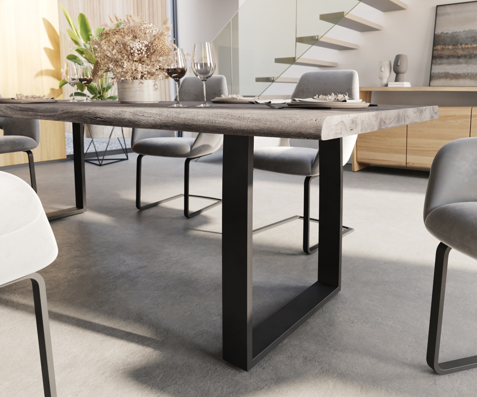 Stół do jadalni Edge 260x100cm XL akacja platynowa rama płozowa czarna 4