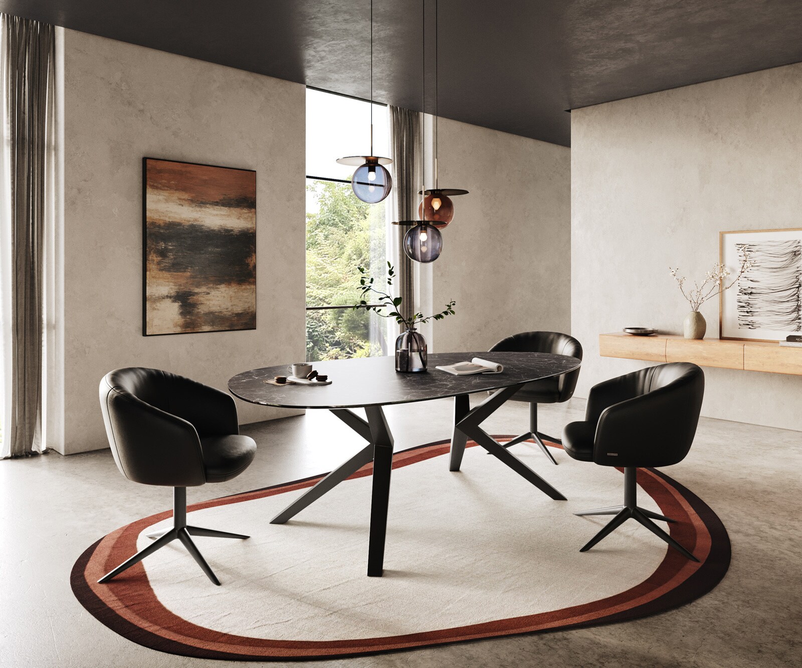 Stół do jadalni Edge owalny 220x120cm ceramika Laminam® Nero Greco Antracyt rama Zenthara metal czarny 5