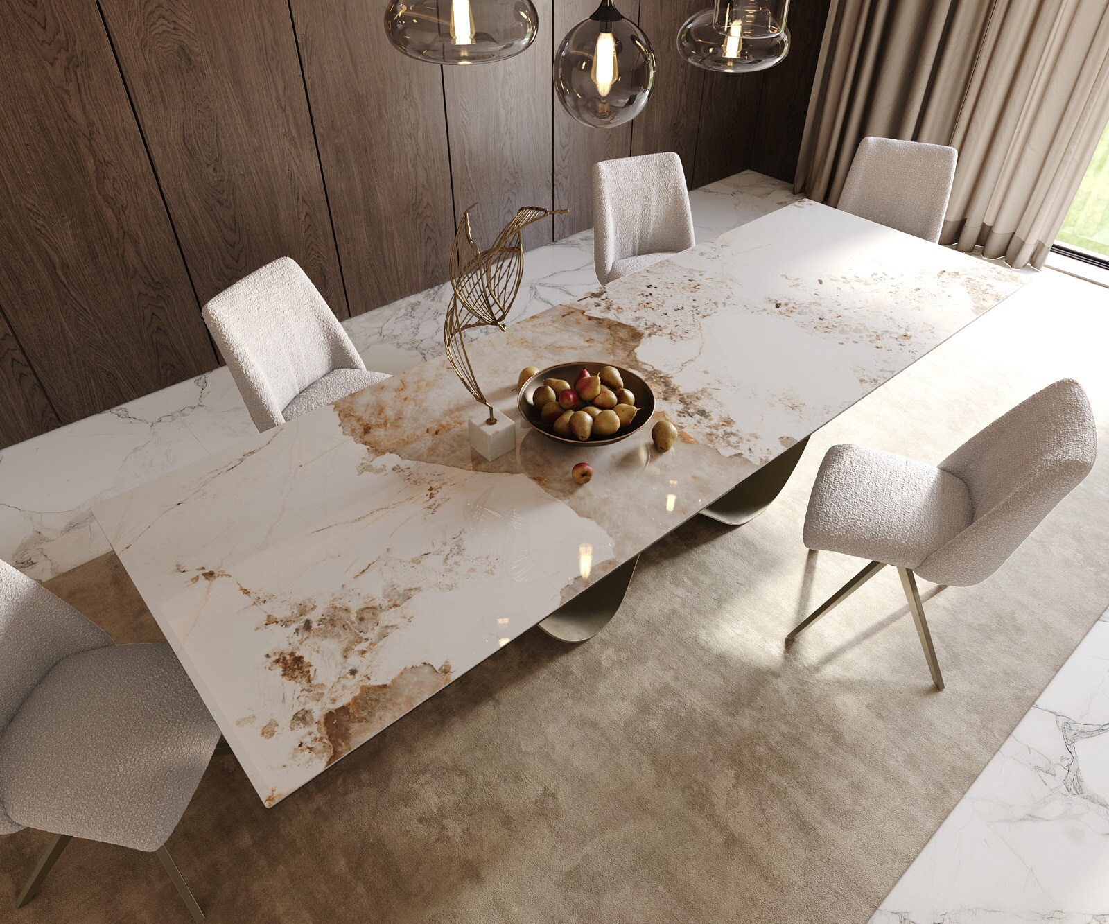 Stół do jadalni Edge 300x100cm ceramika Minas Melange biało-beżowy rama Infinity metal kolor tytanowy 5
