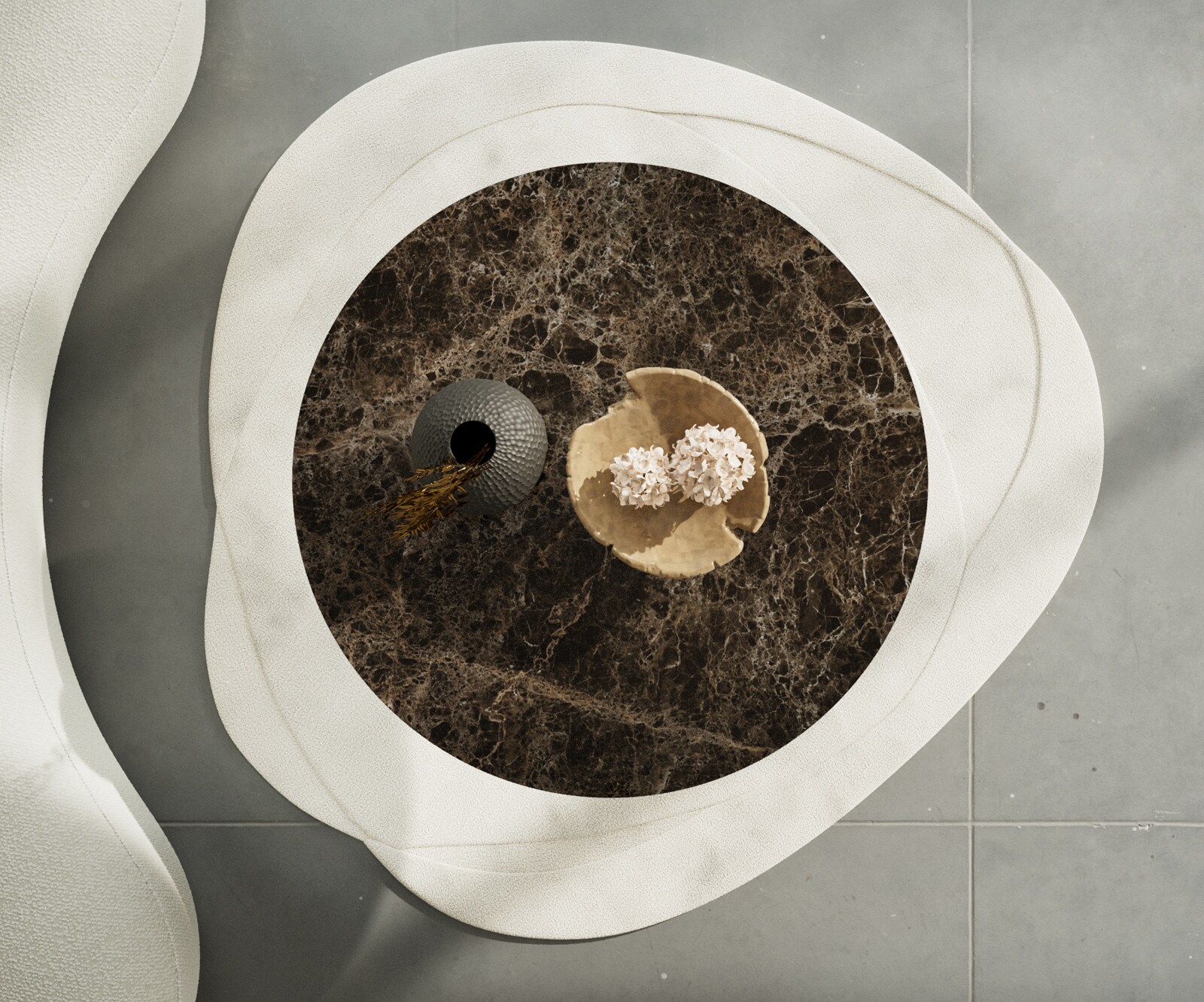 Stolik kawowy Edge okrągły 100x100 cm ceramika Laminam® Emperador Extra Lucidato ciemnobrązowa podstawa Sarity stal nierdzewna szczotkowana 4
