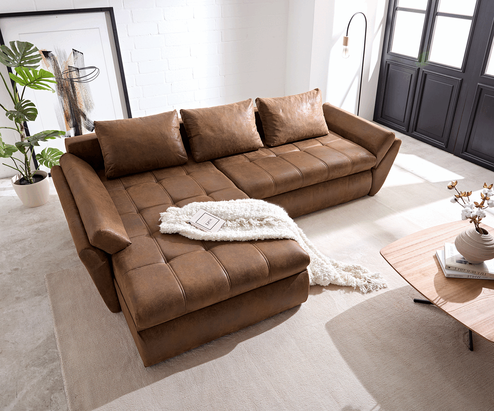 Sofa narożna Loana 275x185 cm brązowy z funkcją spania 4