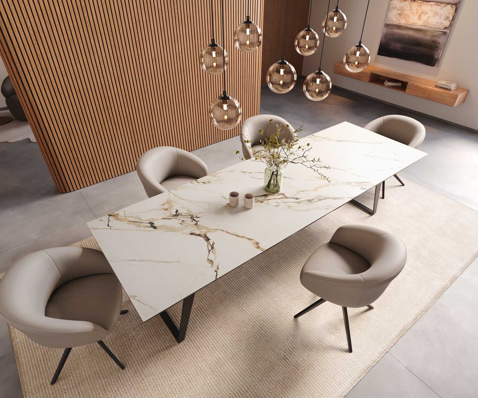 Stół do jadalni Edge 300x100cm ceramika Calacatta Luxe biało-złoto-szary metal pochylona rama czarna 5