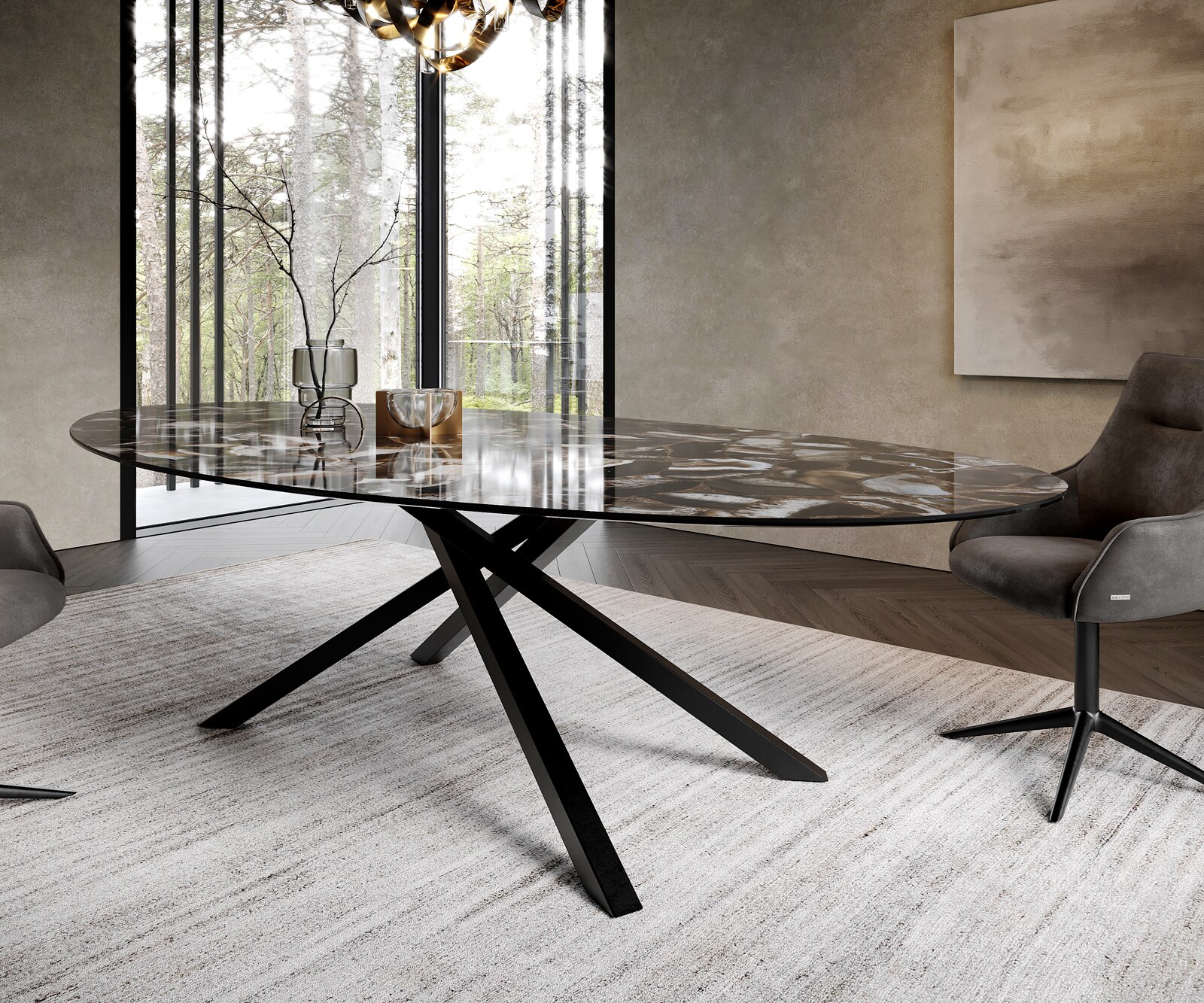 Stół do jadalni Edge owalny 280x130 cm ceramika Iris FMG Agatablack rama Cross czarny 6