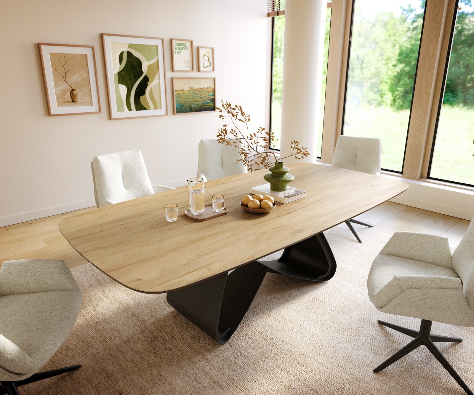 Stół do jadalni Edge w kształcie beczki 240x120cm ceramika Laminam® Sabbia kolor dębowy rama W metal czarny 1