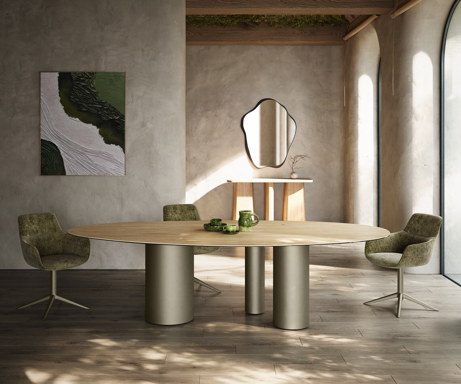 Stół do jadalni Edge owalny 280x130cm ceramika Laminam® Sabbia kolor dębowy rama Troa metal kolor tytanowy 2