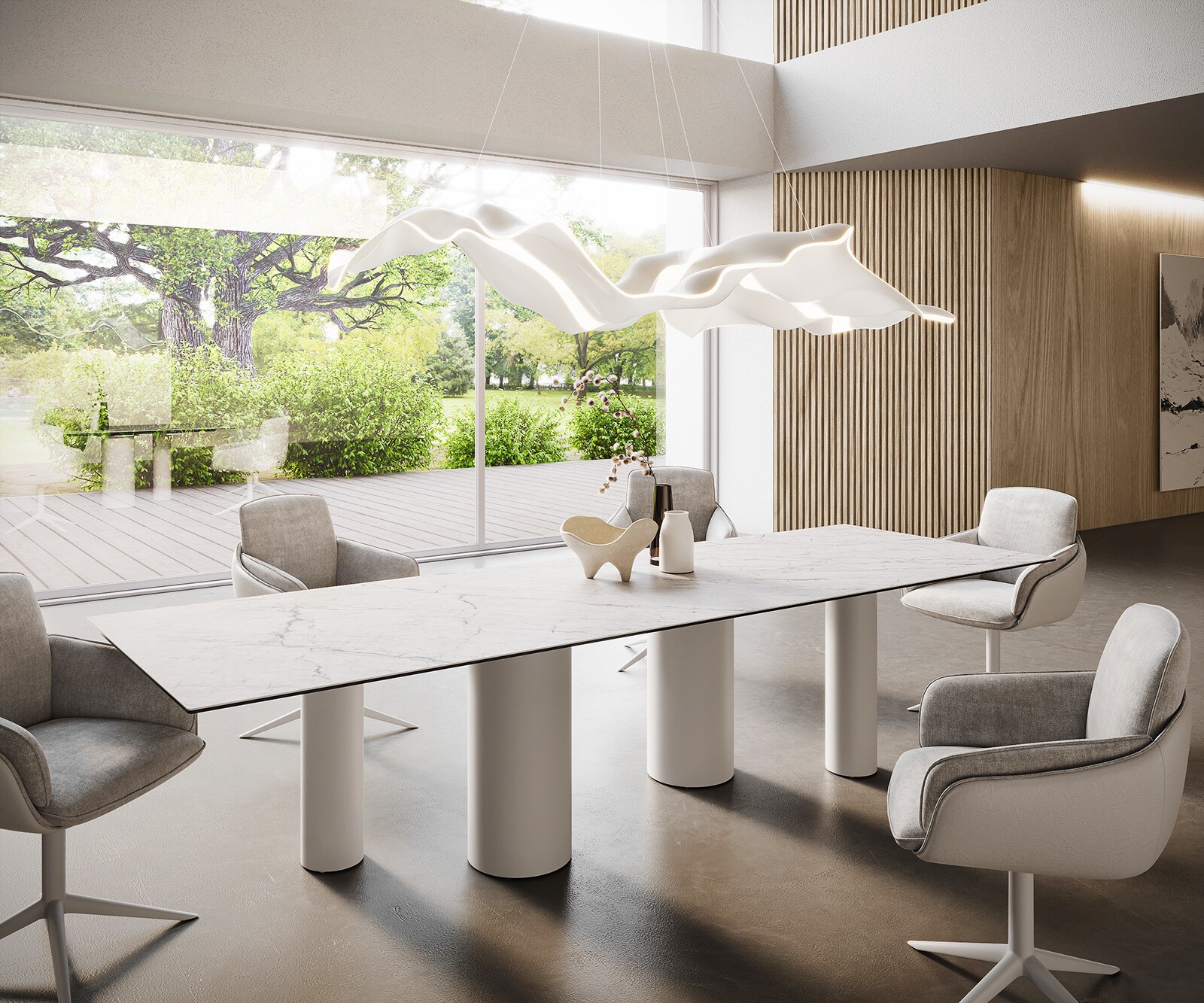 Stół do jadalni Edge 300x100cm ceramika Laminam® Statuarietto biały rama Pilier metal biały 1