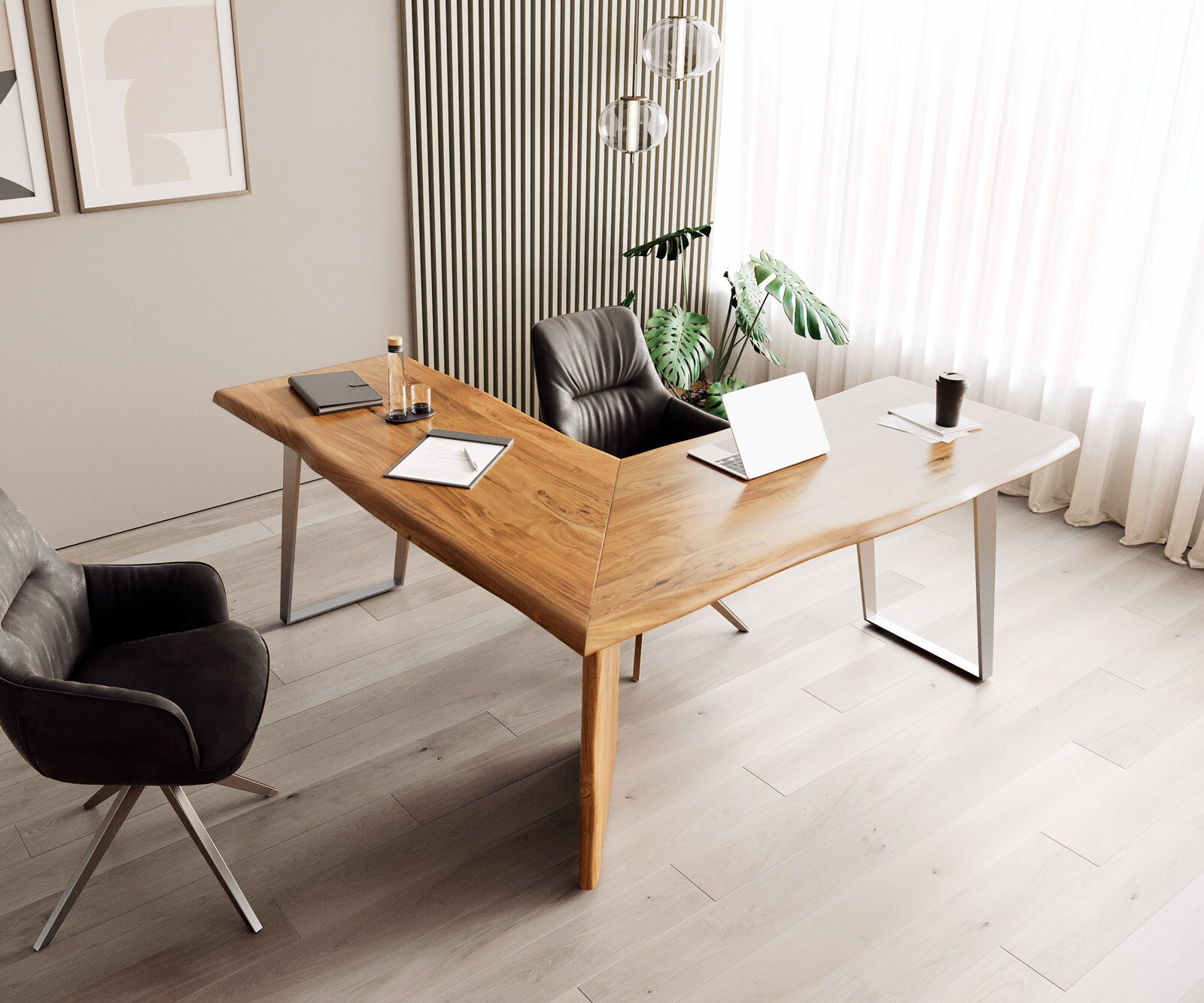 Biurko Live-Edge 170x170 cm akacja naturalna rama srebrna live-edge 4