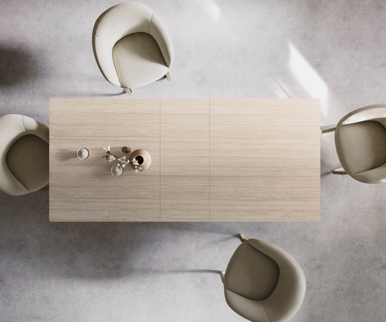Stół do jadalni Edge 180-220x100cm ceramika Laminam® Travertino Bianco kremowo-biały rama W kolor tytanowy rozkładany 5