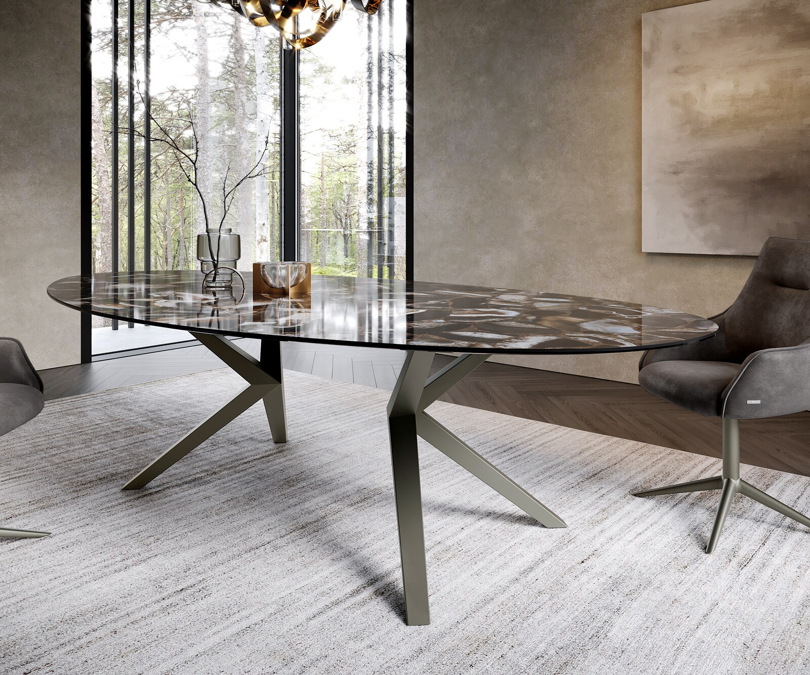 Stół do jadalni Edge owalny 280x130cm ceramika Iris FMG Agatablack rama Zenthara metal kolor tytanowy 6