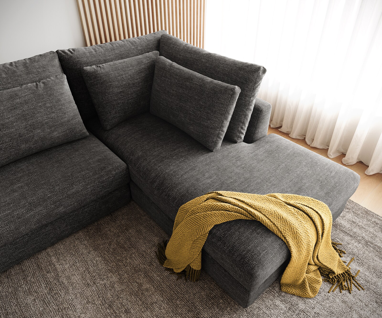 Sofa narożna Isla 330x225cm szenil antracyt szezlong prawy 6