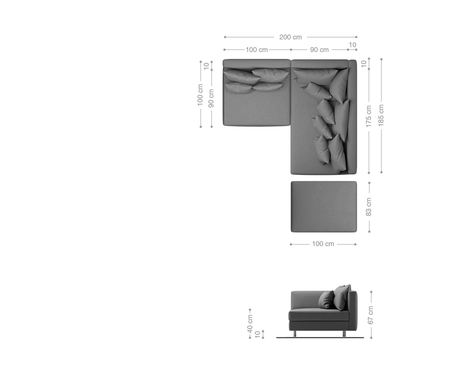 Sofa narożna Clovis biało-czarna z pufem szezlong prawy modułowa 6