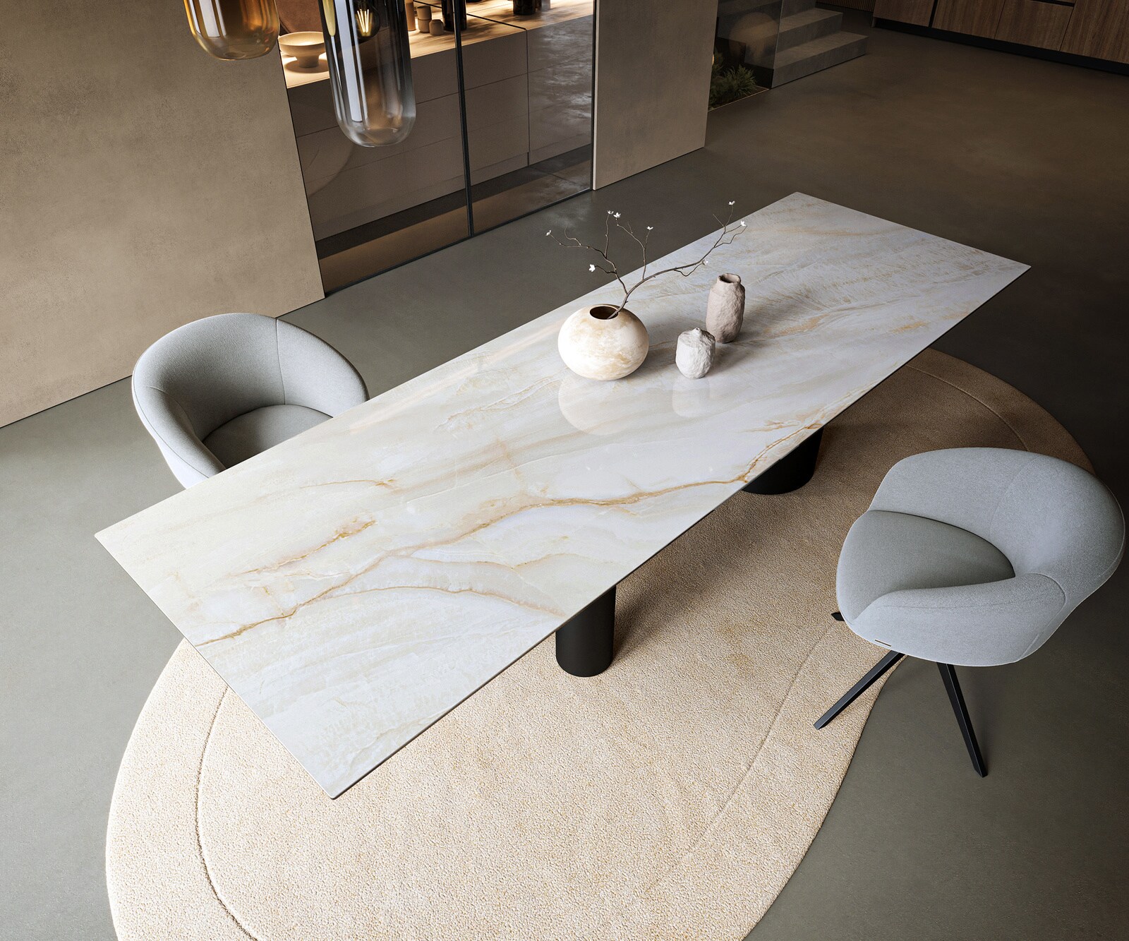 Stół do jadalni Edge 300x100cm ceramika Onyx Pearl rama Troa metal czarny 3
