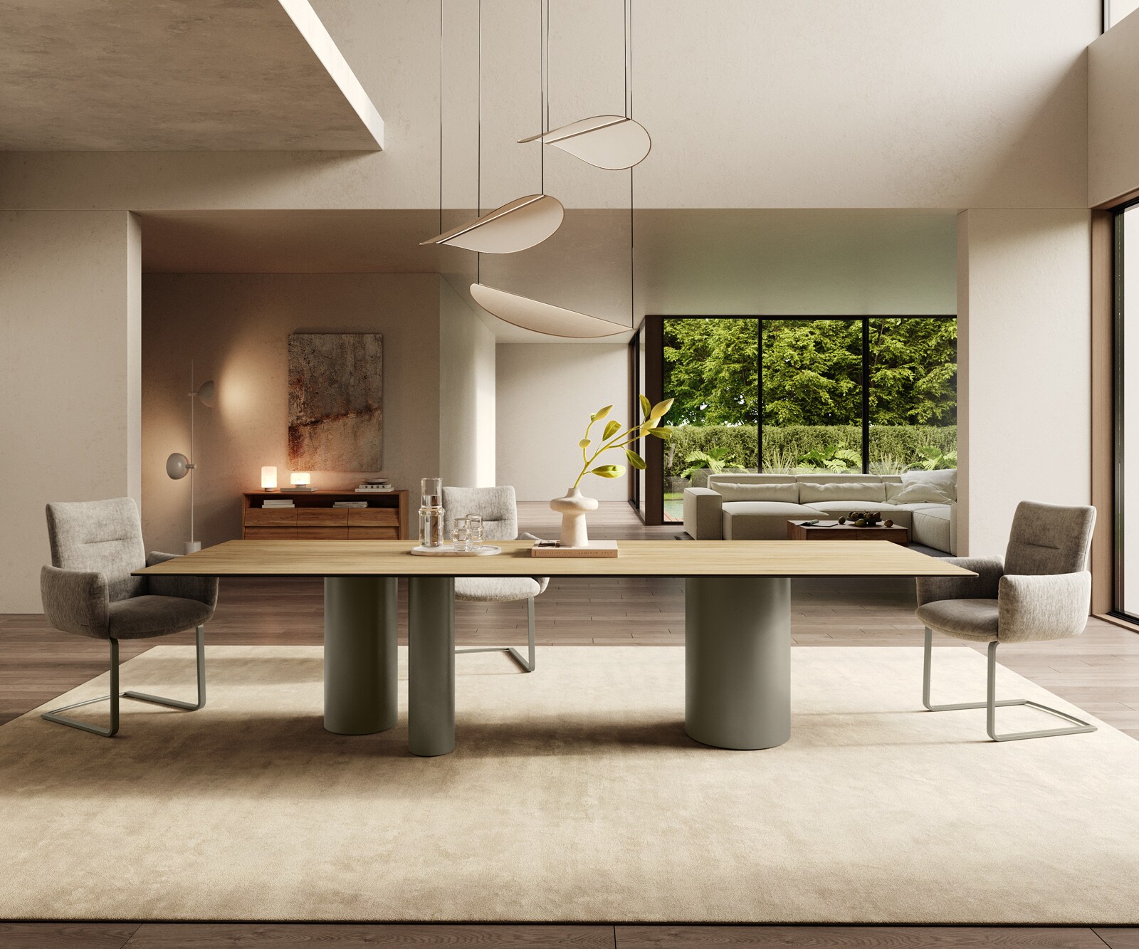Stół do jadalni Edge 300x100cm ceramika Laminam® Sabbia kolor dębu rama Troa metal kolor tytanowy 2