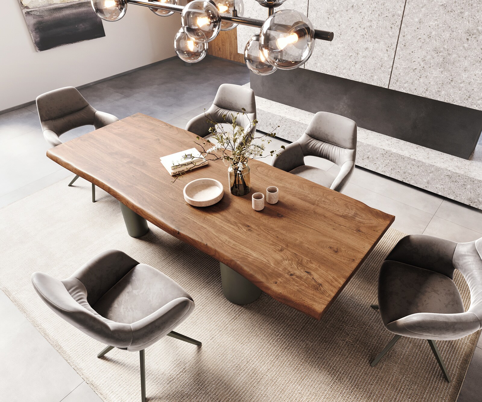Stół do jadalni Edge 260x100 cm XL akacja brązowa rama Pilier metal w kolorze tytanu 3