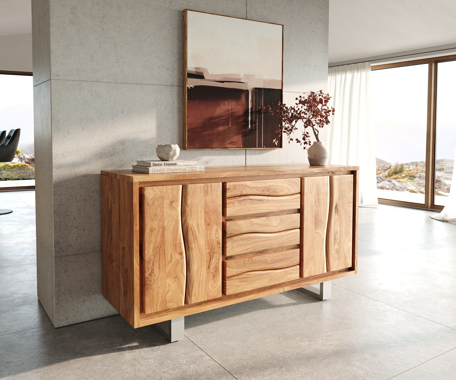 Komoda Live-Edge 170 cm akacja naturalna 3 szuflady 4 drzwi 4