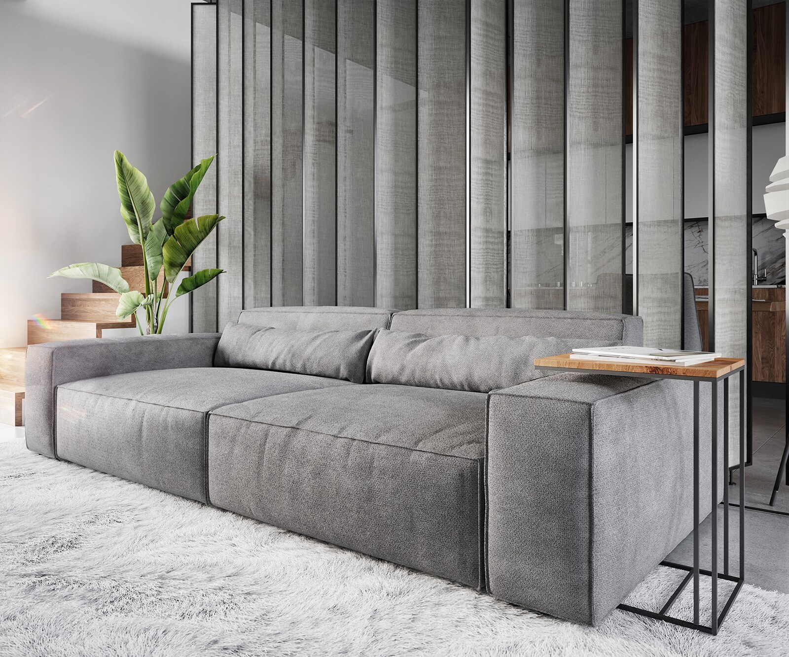 Sofa Sirpio XL 270x130cm mikrofibra szaro-brązowy z pufem 4