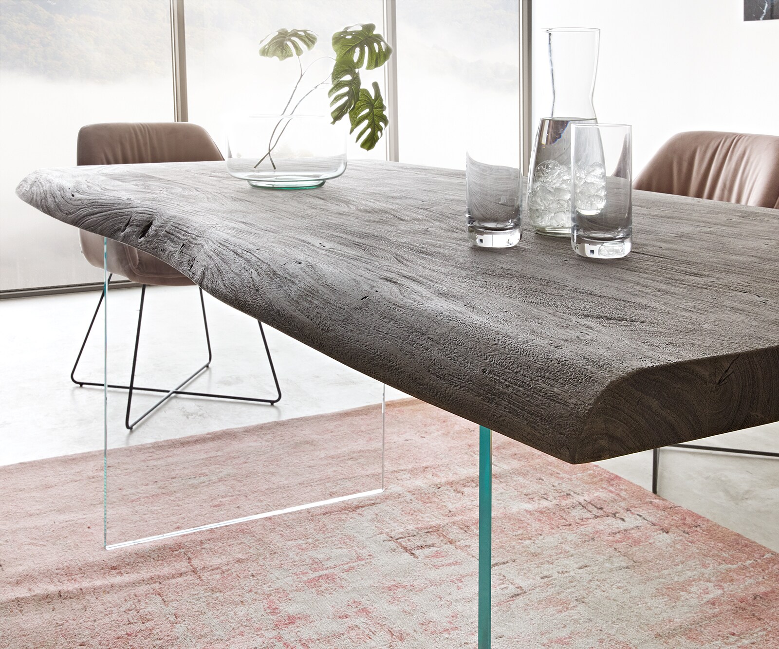 Stół do jadalni Edge 200x100 cm XL akacja platynowa szklana rama live-edge 4