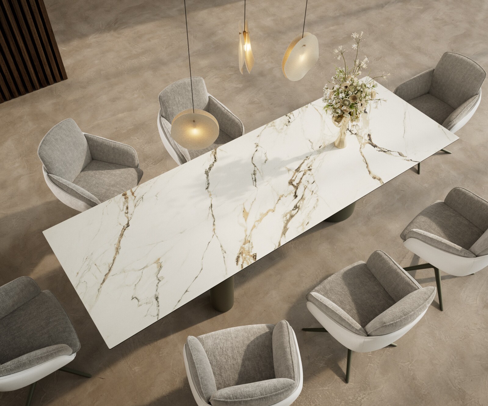 Stół do jadalni Edge 300x100cm ceramika Calacatta Luxe biało-złoto-szary rama Troa metal kolor tytanowy 3
