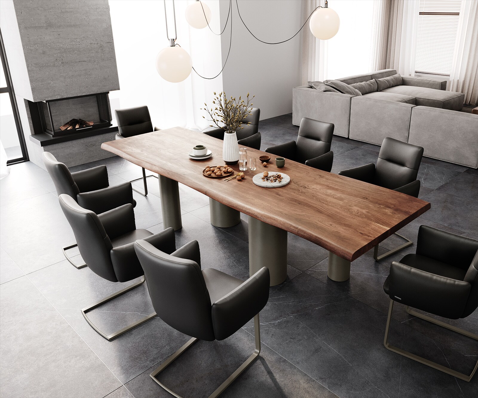 Stół do jadalni Edge 300x100 XL akacja brązowa podstawa Pilier metal kolor tytanowy live-edge 4