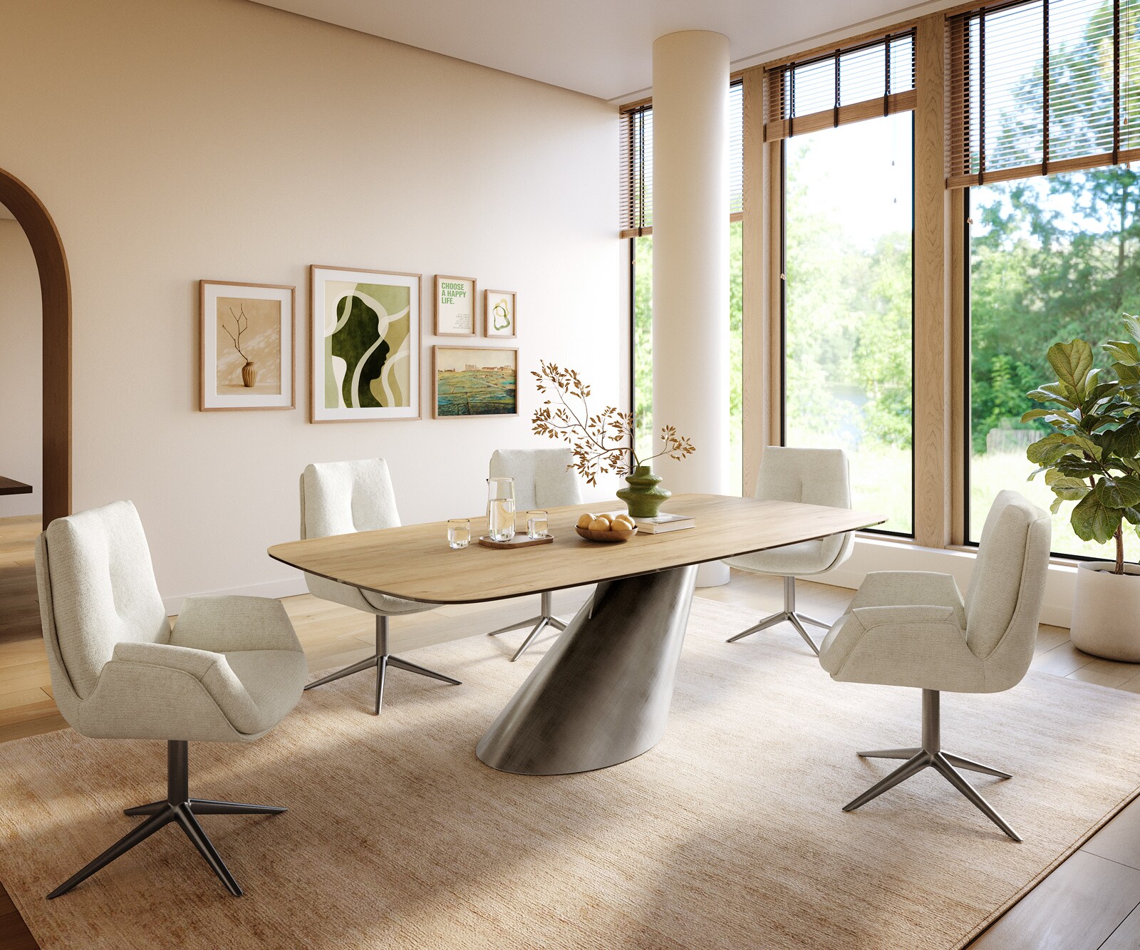Stół do jadalni Edge w kształcie beczki 240x120 cm ceramika Laminam® Sabbia w kolorze dębu rama Cono metaliczny srebrny 5