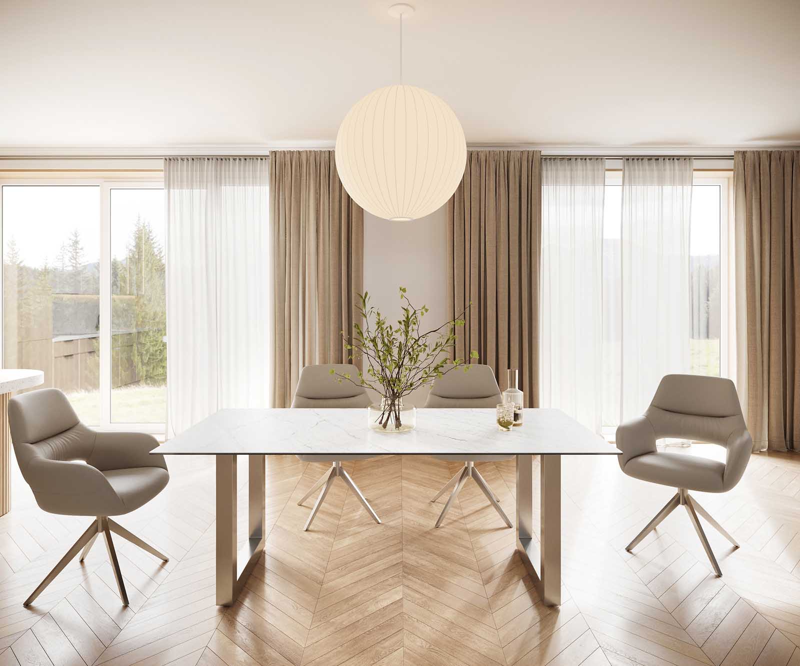 Stół do jadalni Edge 200x100 cm ceramika Laminam® Statuarietto biały stal nierdzewna szeroka rama 1