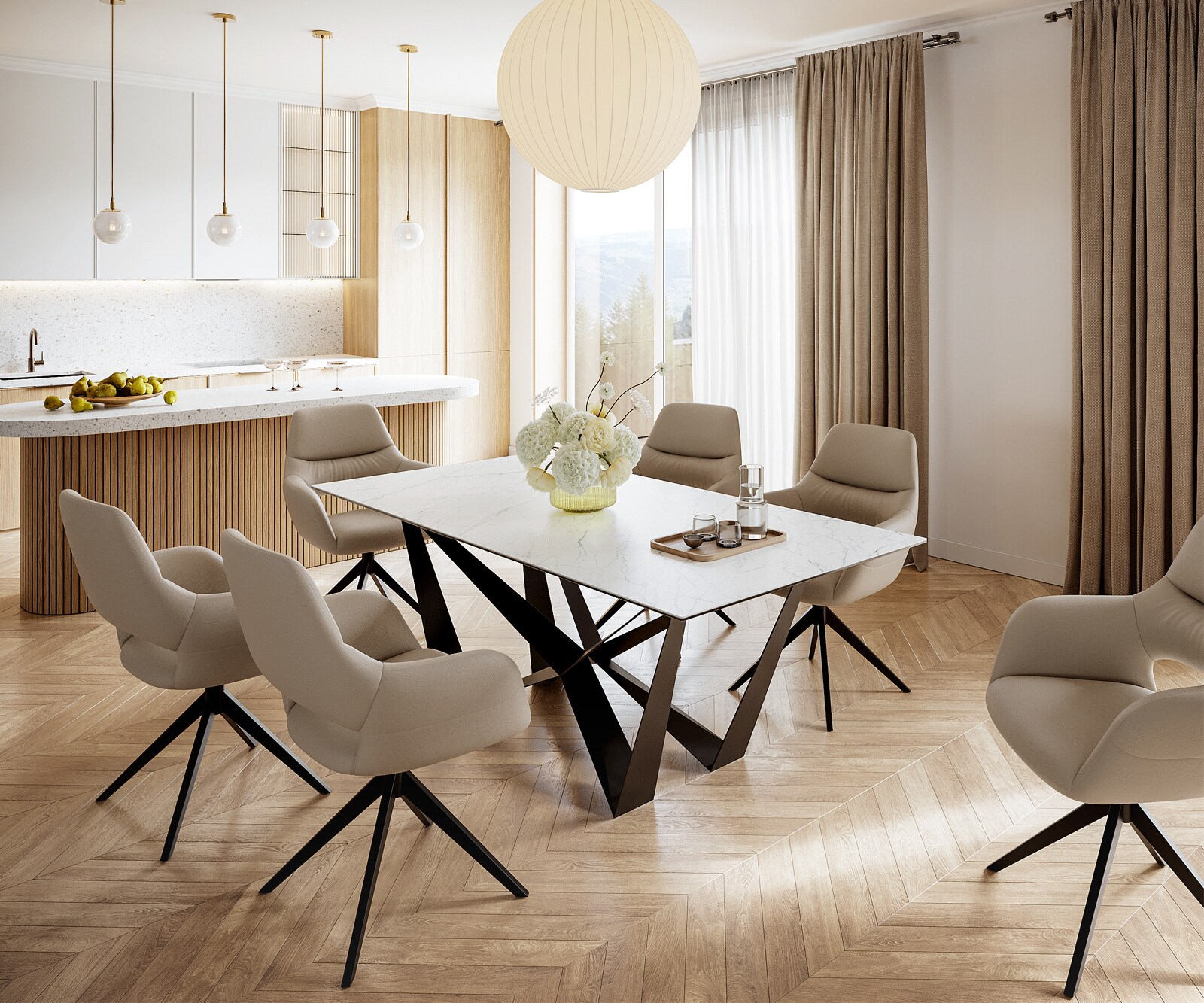 Stół do jadalni Edge 200x100 cm ceramika Laminam® Statuarietto biała rama Spider metal czarna 5
