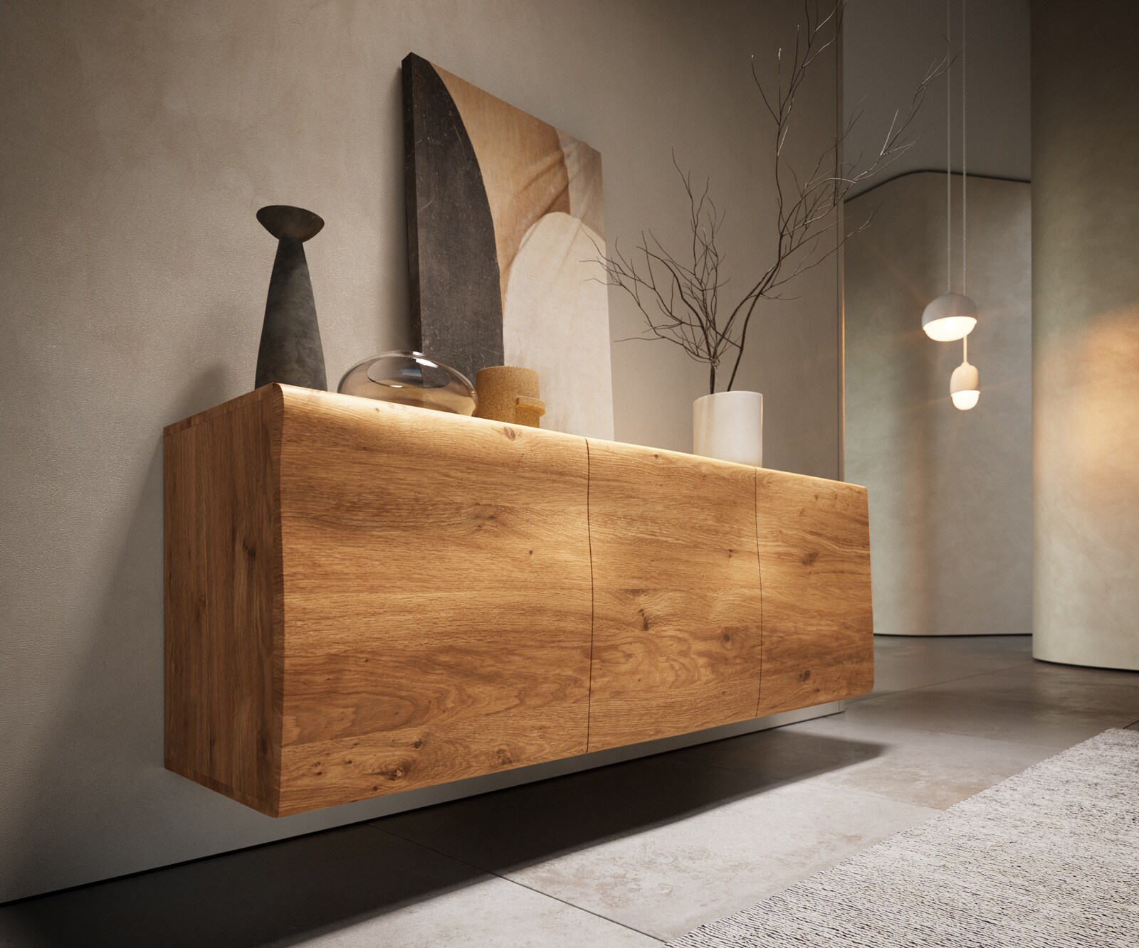 Komoda New Live-Edge 145 cm dąb naturalny 3 drzwi podwieszana 4