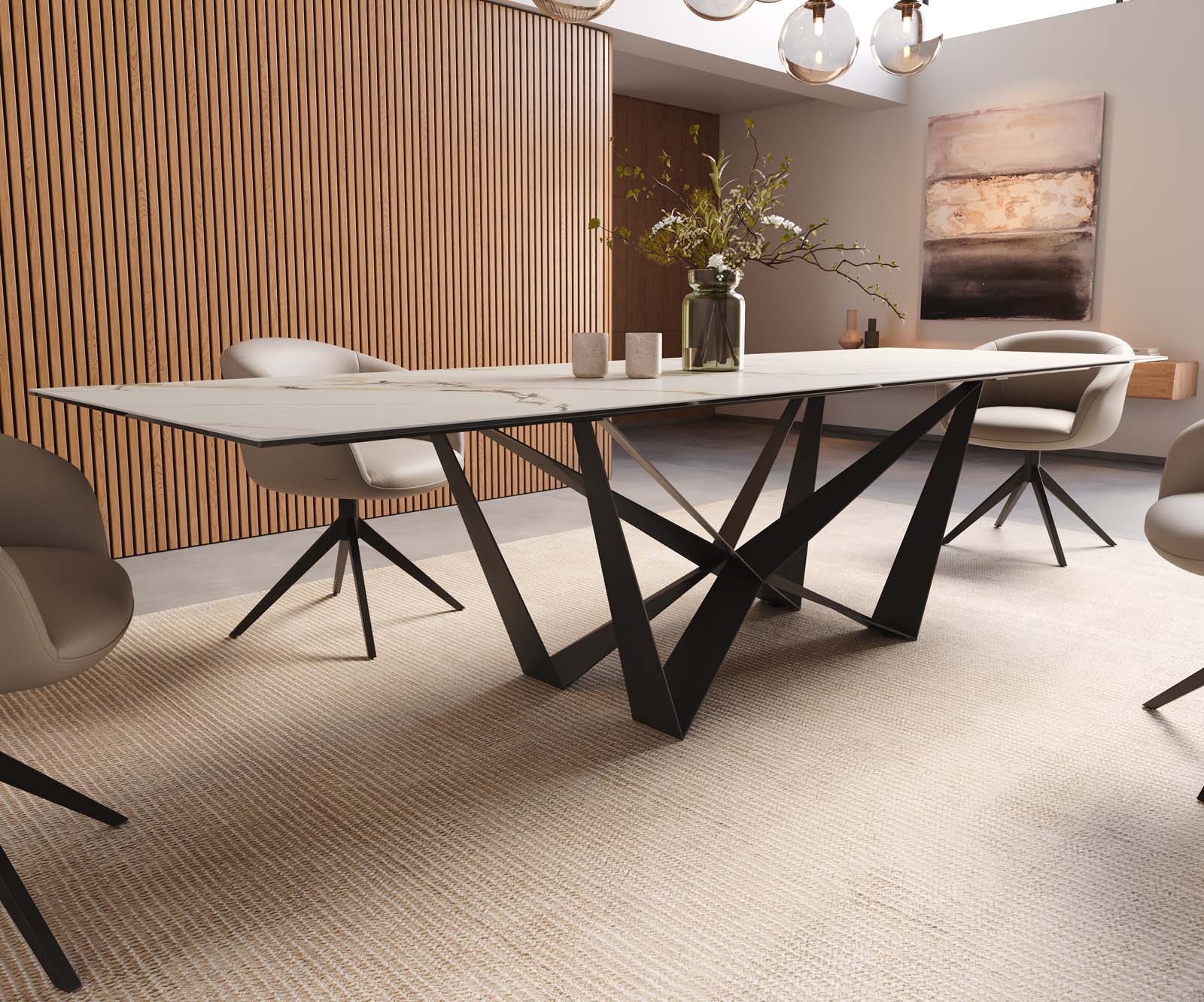 Stół do jadalni Edge 300x100cm ceramika Calacatta Luxe biało-złoto-szary rama Spider metal czarna 7