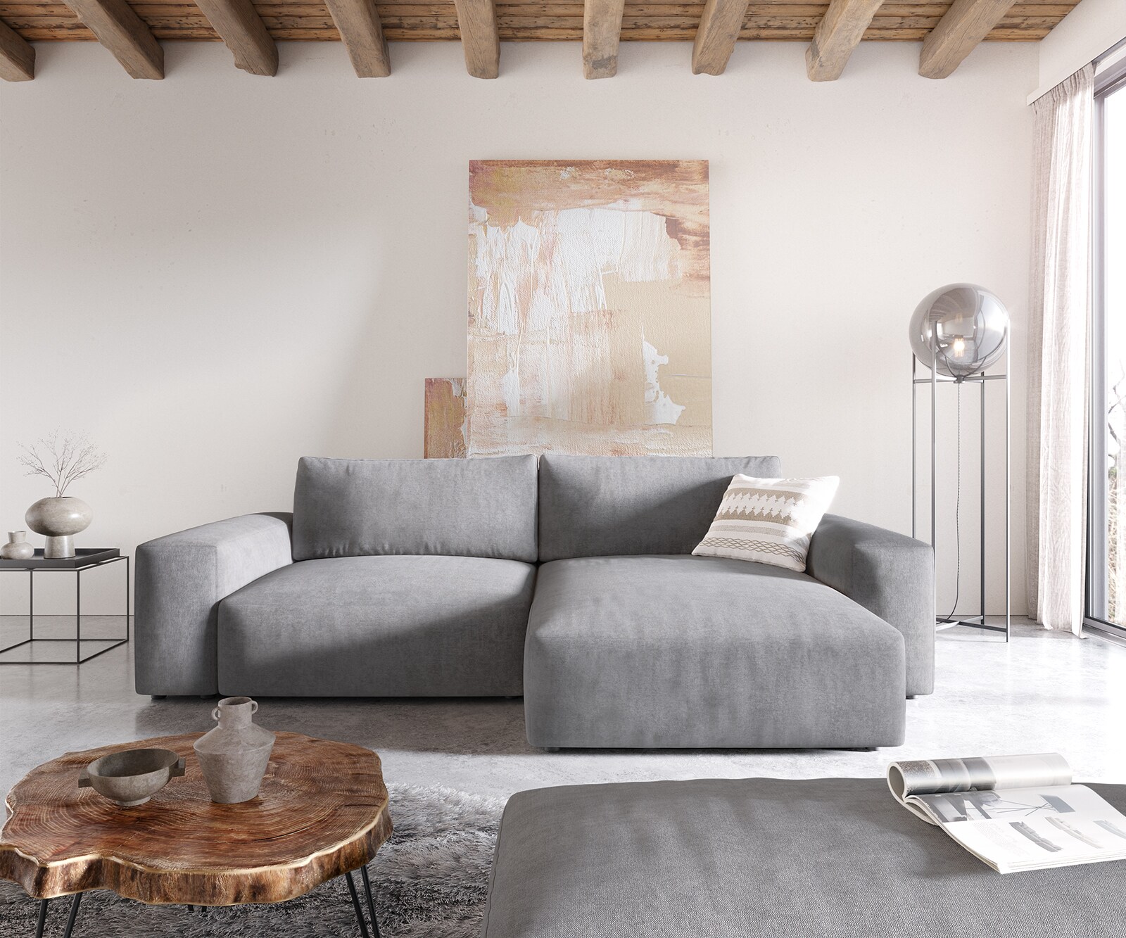 Sofa narożna Lanzo XL 270x180cm mikrofibra szara szezlong z możliwością zmiennego ustawienia z pufem 1