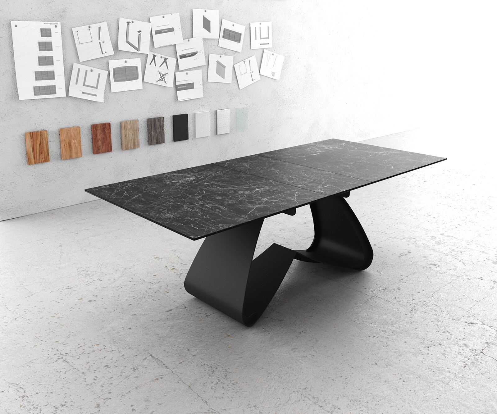 Stół do jadalni Edge 180-220x100 cm ceramika Laminam® Nero Greco antracyt rama W czarna rozkładany